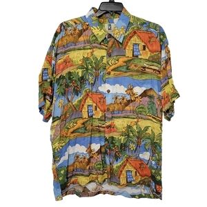 Kahala Men's Allover Printed Hawaiian Shirt Size XL Vacation Tropical Palm Trees